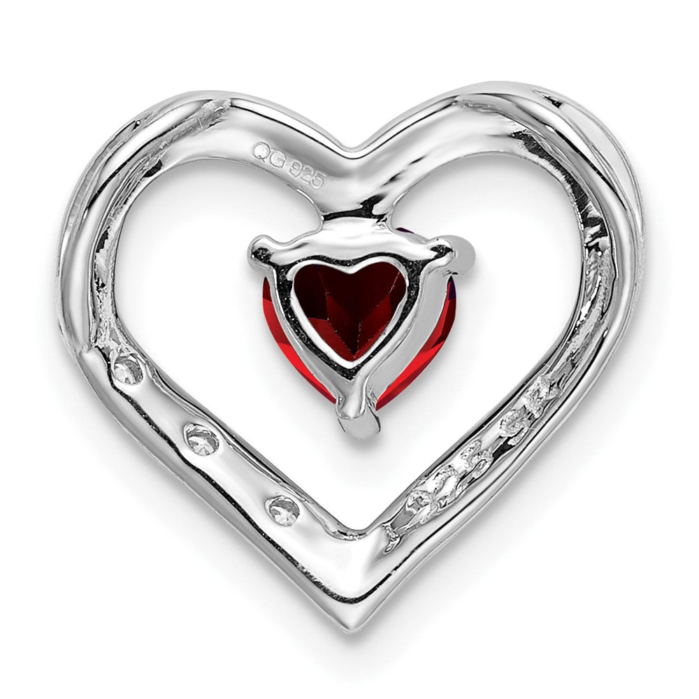 14k White Gold Garnet and Real Diamond Heart Pendant