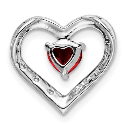 14k White Gold Garnet and Real Diamond Heart Pendant