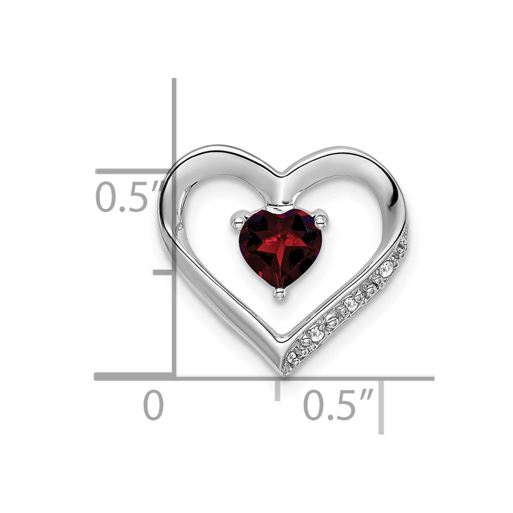 14k White Gold Garnet and Real Diamond Heart Pendant