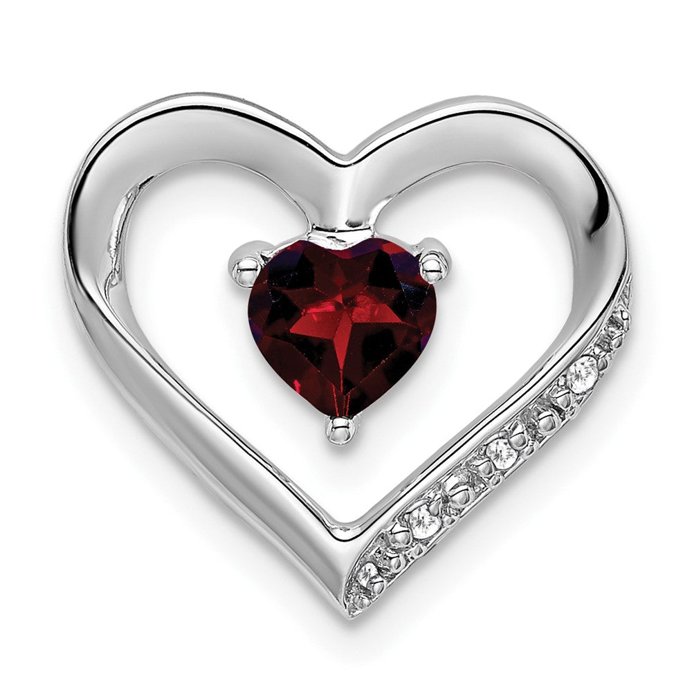 14k White Gold Garnet and Real Diamond Heart Pendant