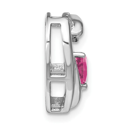 Sterling Silver Created Pink Sapphire and Real Diamond Pendant