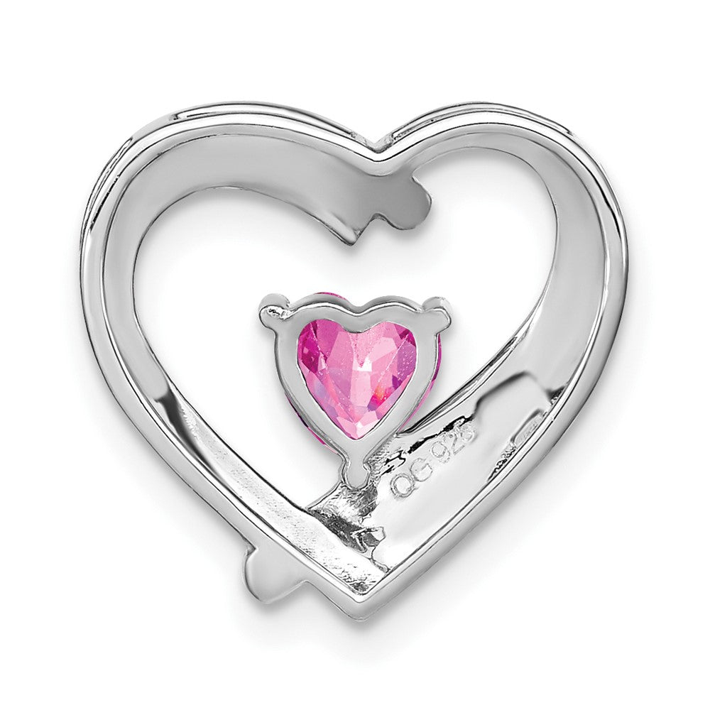 Sterling Silver Created Pink Sapphire and Real Diamond Pendant