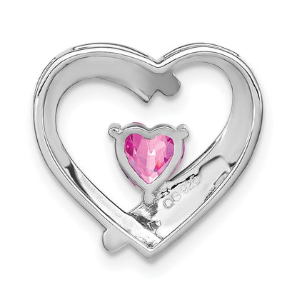 Sterling Silver Created Pink Sapphire and Real Diamond Pendant