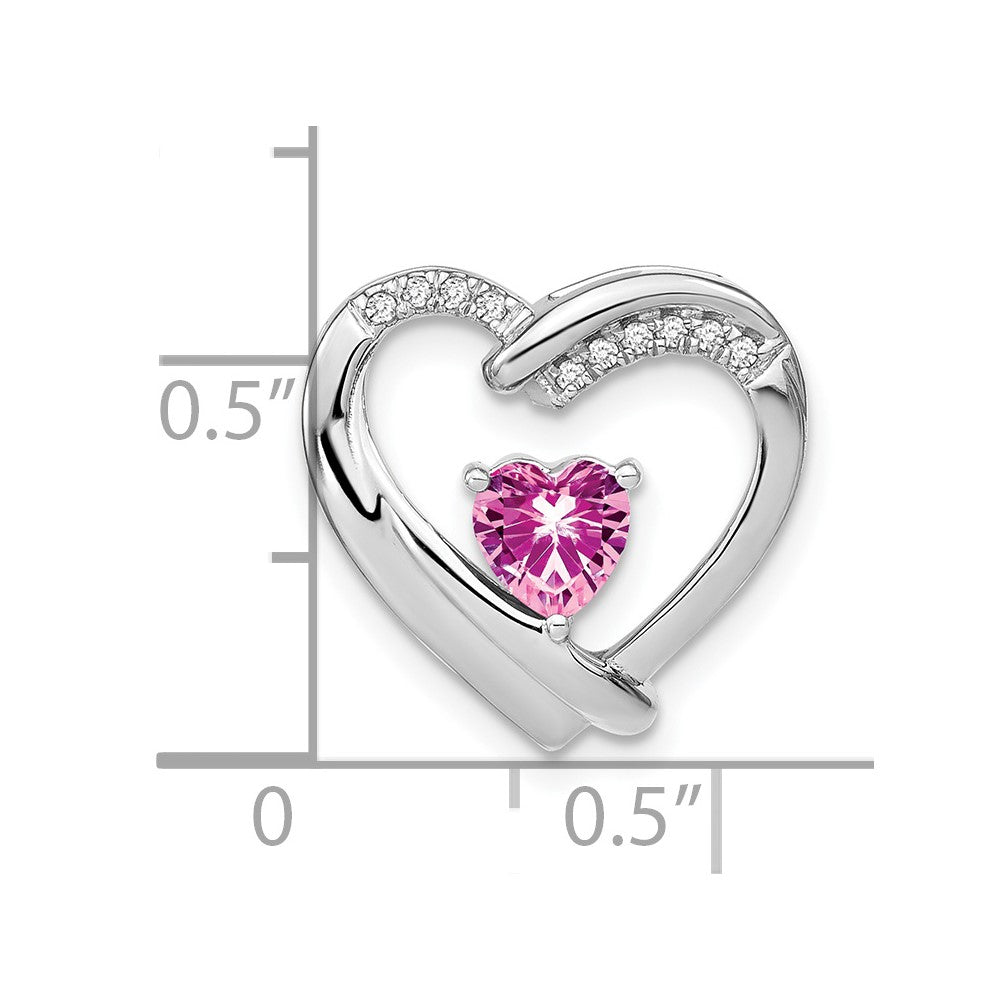 Sterling Silver Created Pink Sapphire and Real Diamond Pendant