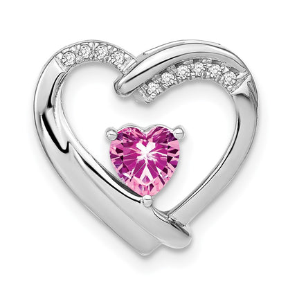 Sterling Silver Created Pink Sapphire and Real Diamond Pendant
