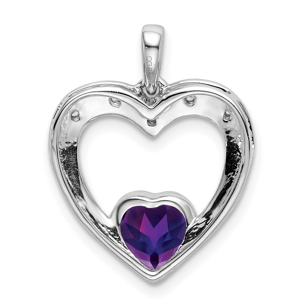 14k White Gold Amethyst and Real Diamond Heart Pendant