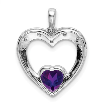 14k White Gold Amethyst and Real Diamond Heart Pendant