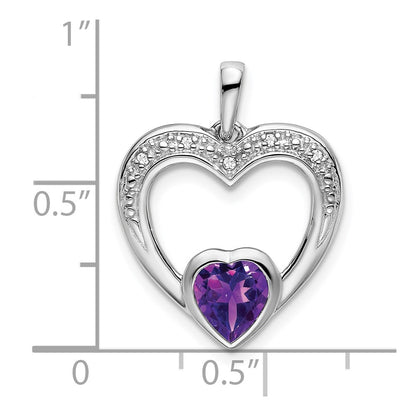 14k White Gold Amethyst and Real Diamond Heart Pendant