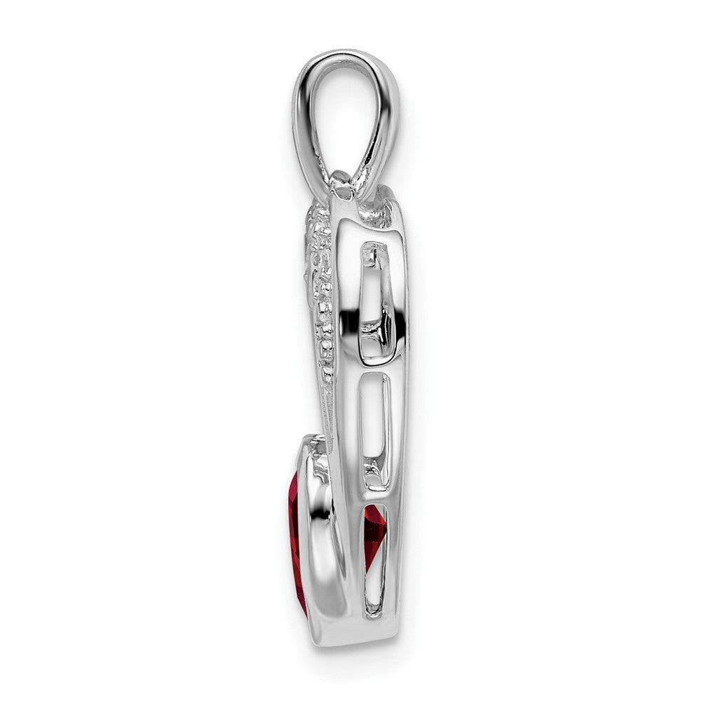 14k White Gold Garnet and Real Diamond Heart Pendant