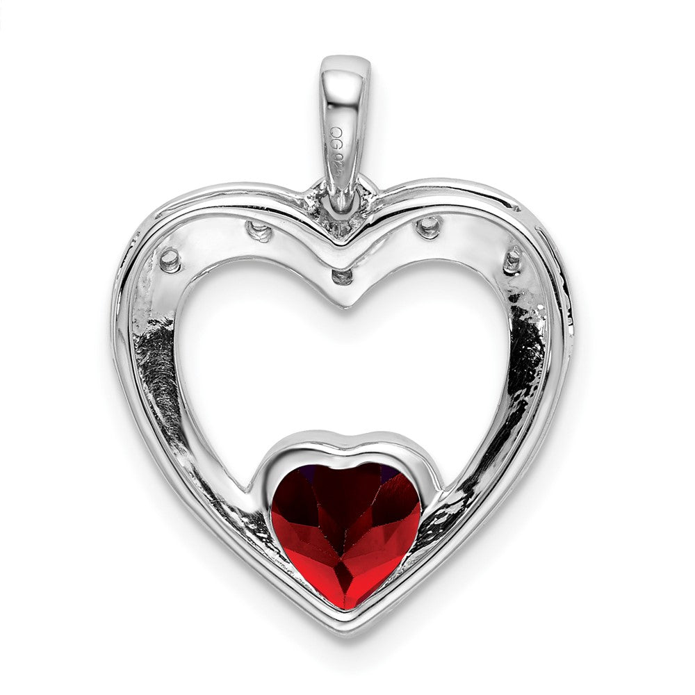 14k White Gold Garnet and Real Diamond Heart Pendant