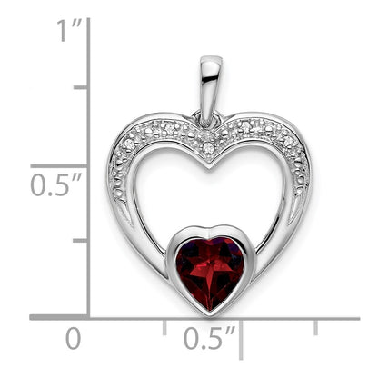14k White Gold Garnet and Real Diamond Heart Pendant