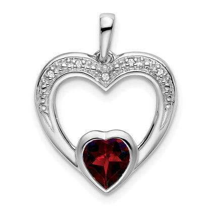14k White Gold Garnet and Real Diamond Heart Pendant