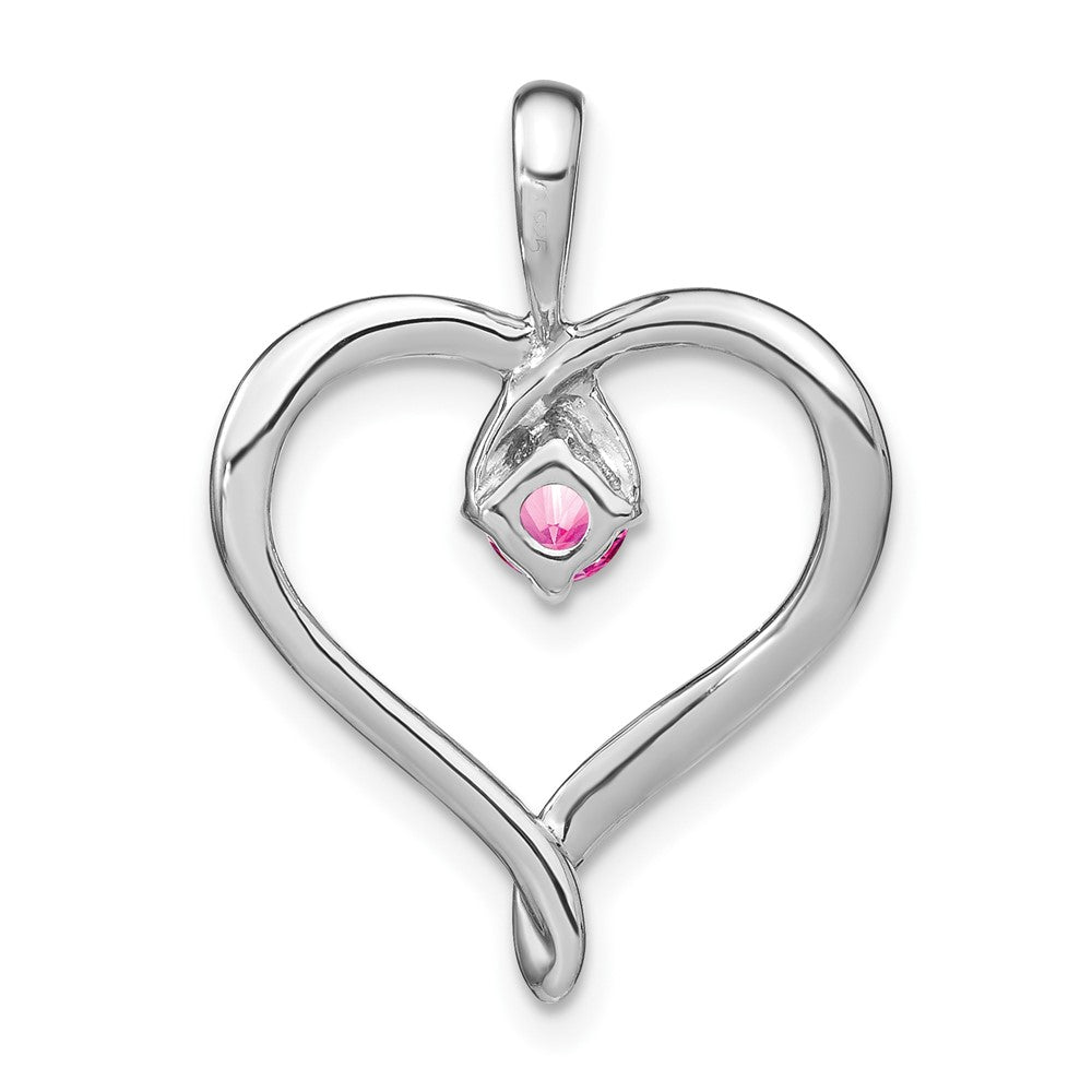 Solid 14k White Gold Created PinK Simulated Sapphire Heart Pendant