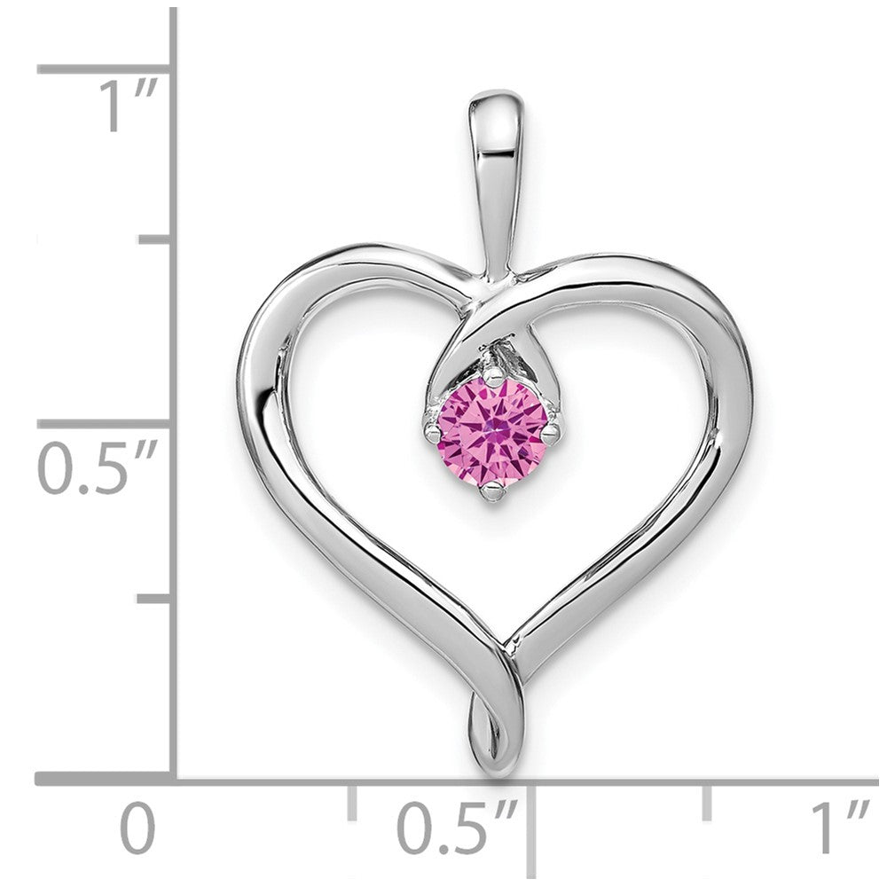 Solid 14k White Gold Created PinK Simulated Sapphire Heart Pendant