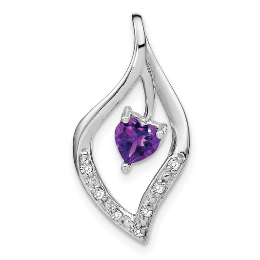 14k White Gold Amethyst and Real Diamond Pendant
