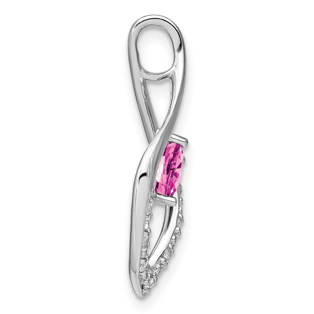 14k White Gold Created Pink Sapphire and Real Diamond Pendant