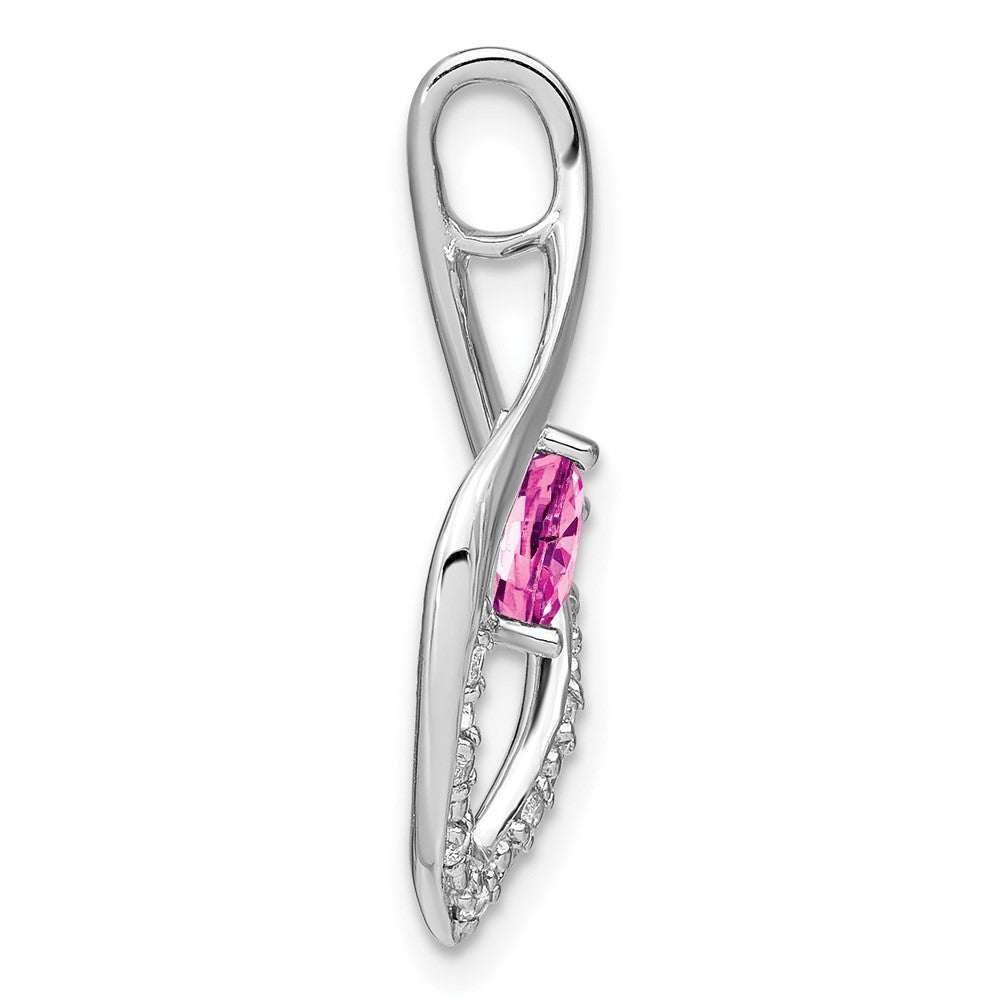 14k White Gold Created Pink Sapphire and Real Diamond Pendant