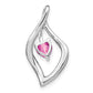 14k White Gold Created Pink Sapphire and Real Diamond Pendant