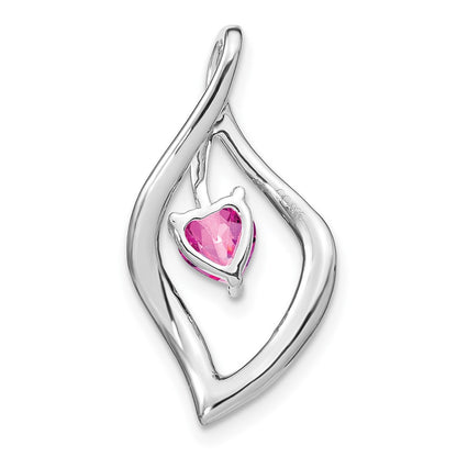 14k White Gold Created Pink Sapphire and Real Diamond Pendant