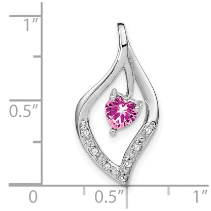 14k White Gold Created Pink Sapphire and Real Diamond Pendant