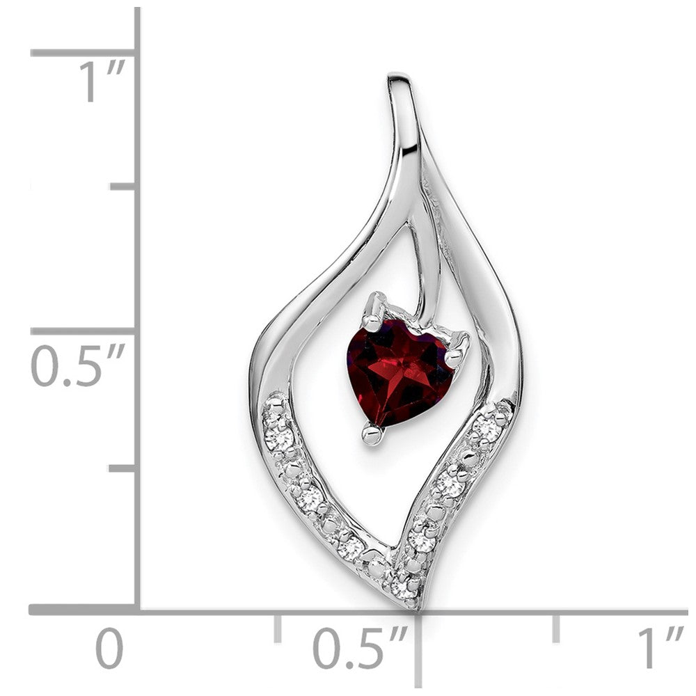 14k White Gold Garnet and Real Diamond Pendant