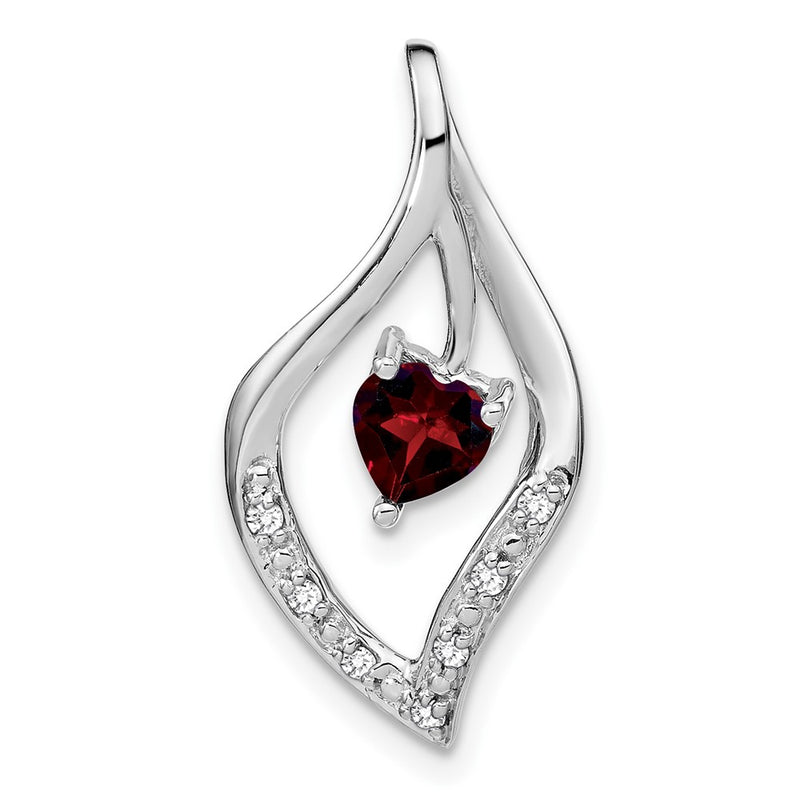 14k White Gold Garnet and Real Diamond Pendant