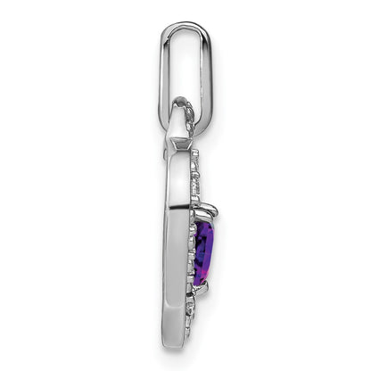 14k White Gold Amethyst and Real Diamond Heart Pendant