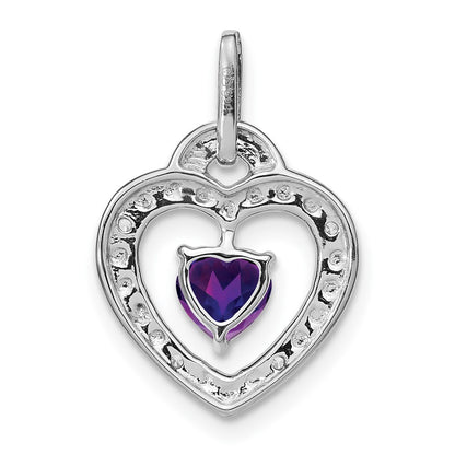 14k White Gold Amethyst and Real Diamond Heart Pendant
