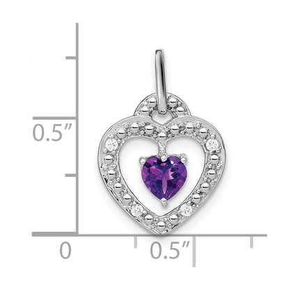 14k White Gold Amethyst and Real Diamond Heart Pendant