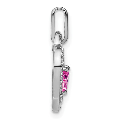14k White Gold Created Pink Sapphire and Real Diamond Heart Pendant