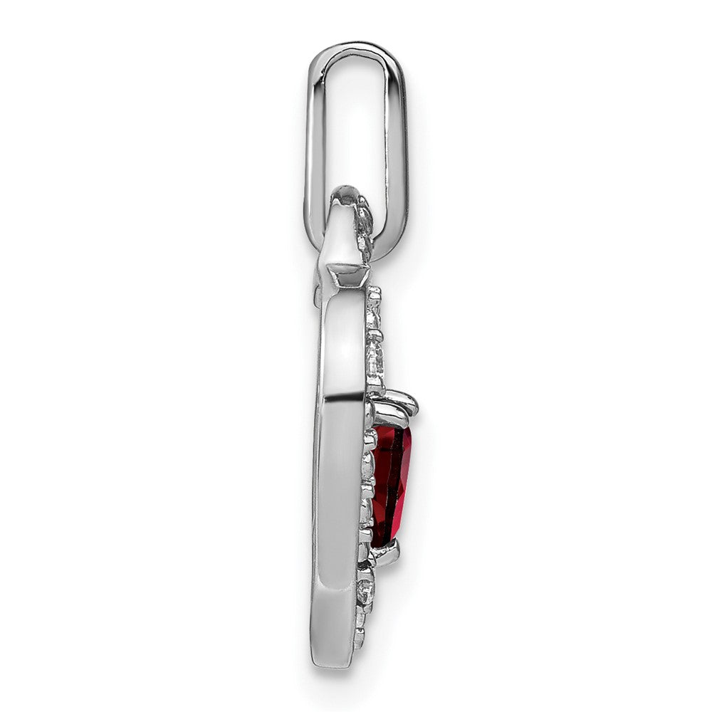 14k White Gold Garnet and Real Diamond Heart Pendant