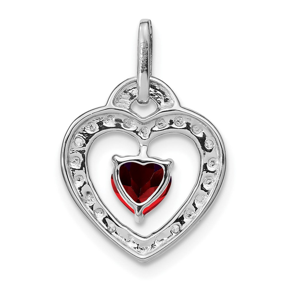14k White Gold Garnet and Real Diamond Heart Pendant