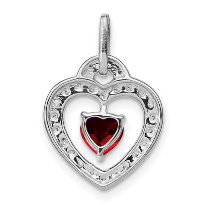 14k White Gold Garnet and Real Diamond Heart Pendant