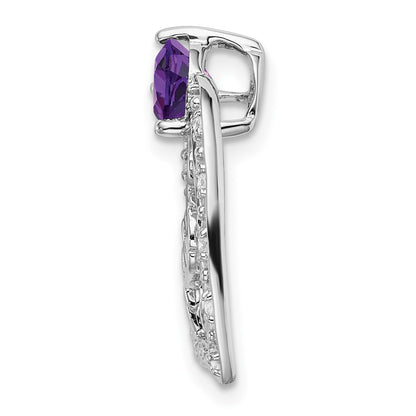 14k White Gold Amethyst and Real Diamond MOM Heart Pendant