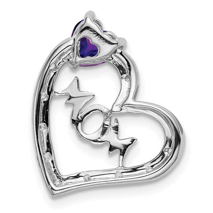 14k White Gold Amethyst and Real Diamond MOM Heart Pendant