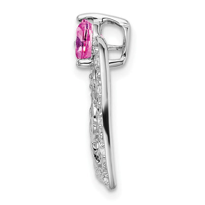 14k White Gold Created Pink Sapphire/Real Diamond MOM Heart Pendant