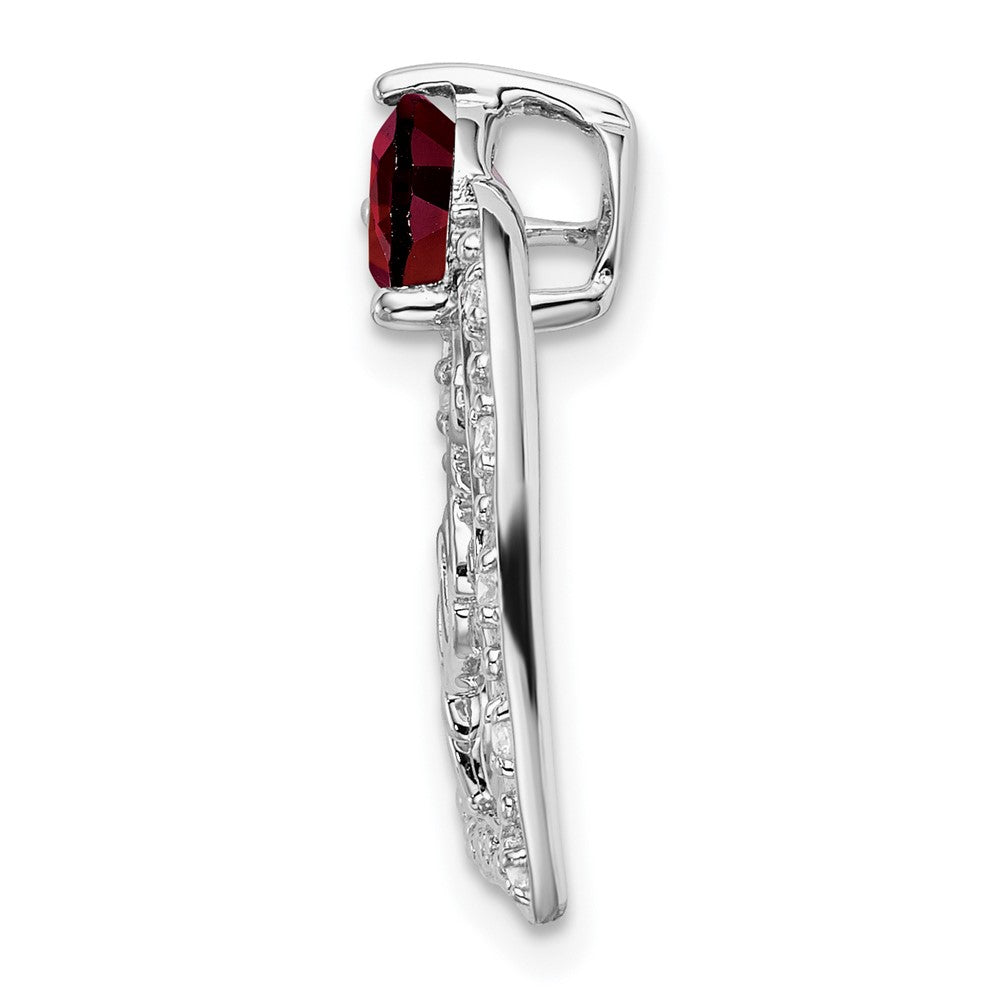 14k White Gold Garnet and Real Diamond MOM Heart Pendant