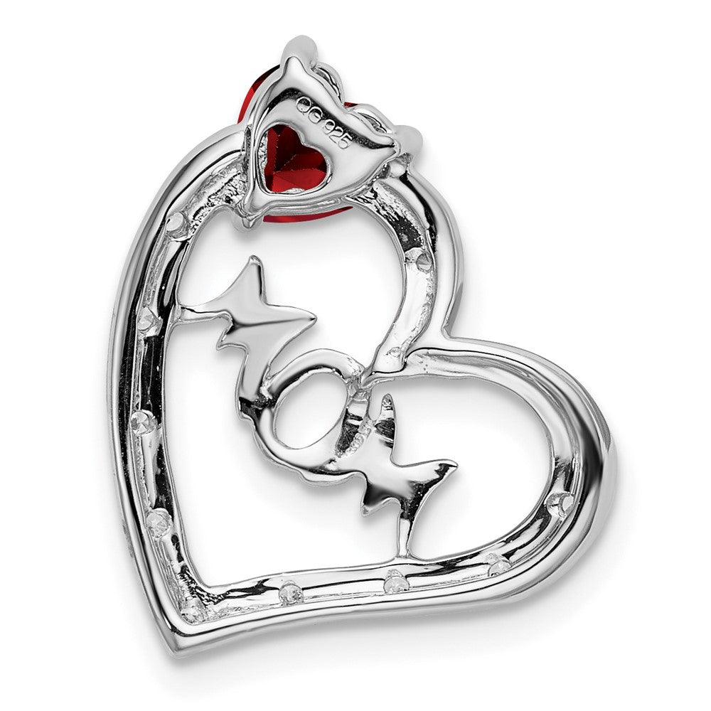 14k White Gold Garnet and Real Diamond MOM Heart Pendant