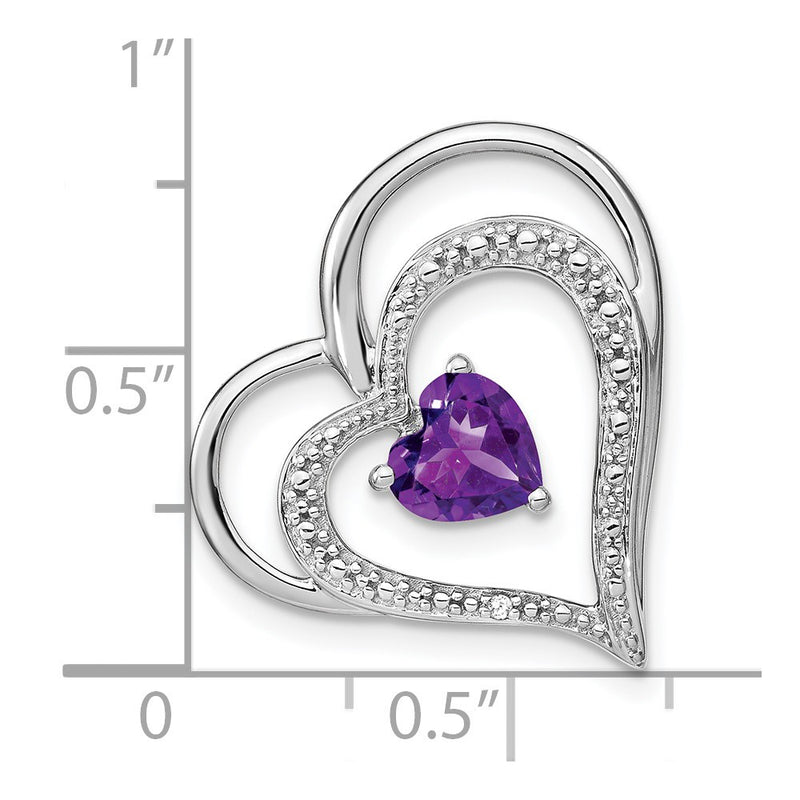 14k White Gold Amethyst and Real Diamond MOM Heart Pendant