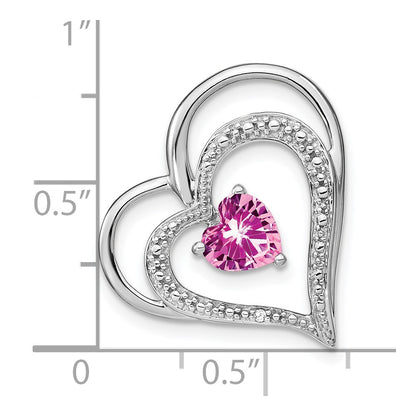 14k White Gold Created Pink Sapphire/Real Diamond MOM Heart Pendant
