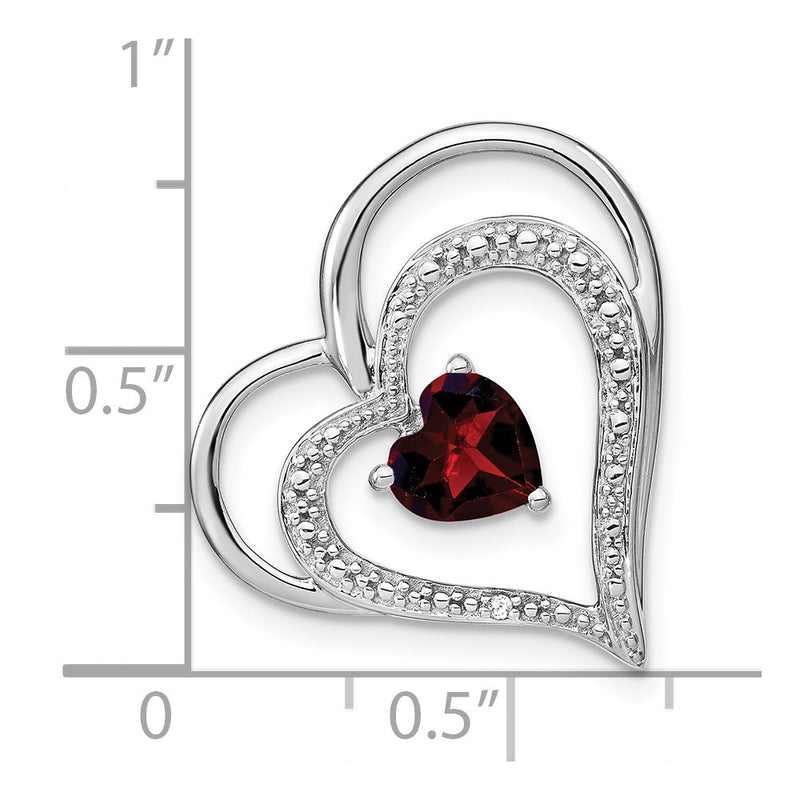14k White Gold Garnet and Real Diamond MOM Heart Pendant