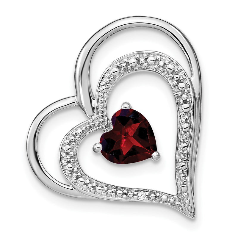 14k White Gold Garnet and Real Diamond MOM Heart Pendant