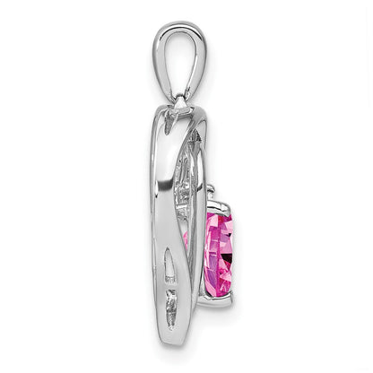 Sterling Silver Created Pink Sapphire and Real Diamond Pendant