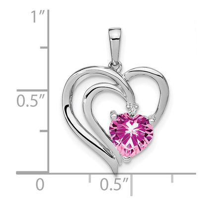 Sterling Silver Created Pink Sapphire and Real Diamond Pendant