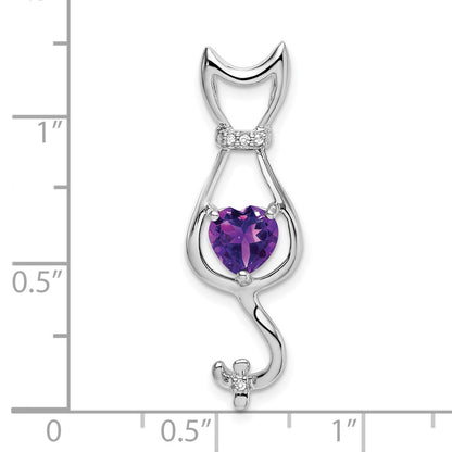 14K White Gold Amethyst and Real Diamond Cat Pendant
