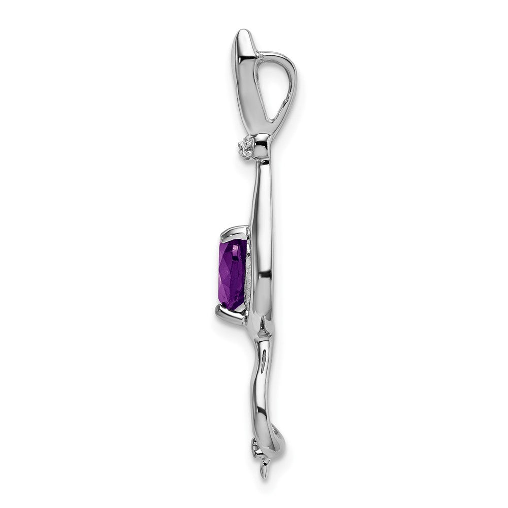 14k White Gold Amethyst and Real Diamond Cat Pendant