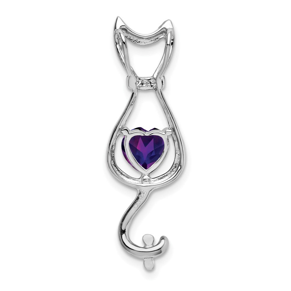 14k White Gold Amethyst and Real Diamond Cat Pendant