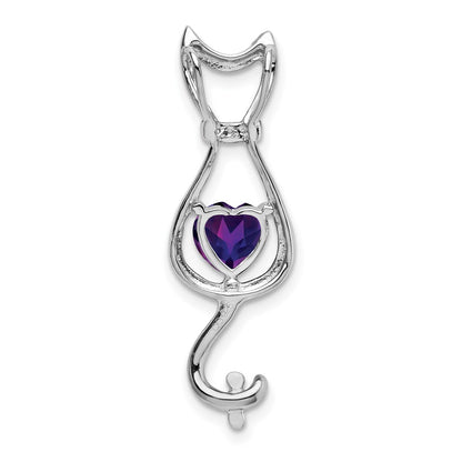 14k White Gold Amethyst and Real Diamond Cat Pendant