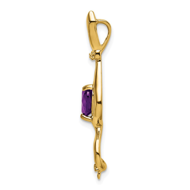 14K Yellow Gold Amethyst and Real Diamond Cat Pendant