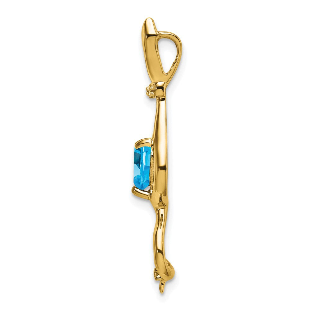 10K Yellow Gold Blue Topaz and Real Diamond Cat Pendant
